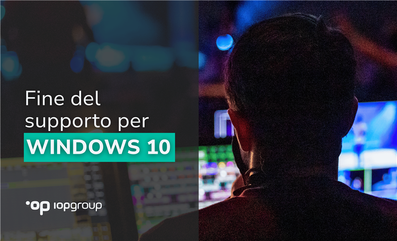 Ragazzo di spalle, davanti a computer e scritta in primo piano "fine del supporto per Windows 11"